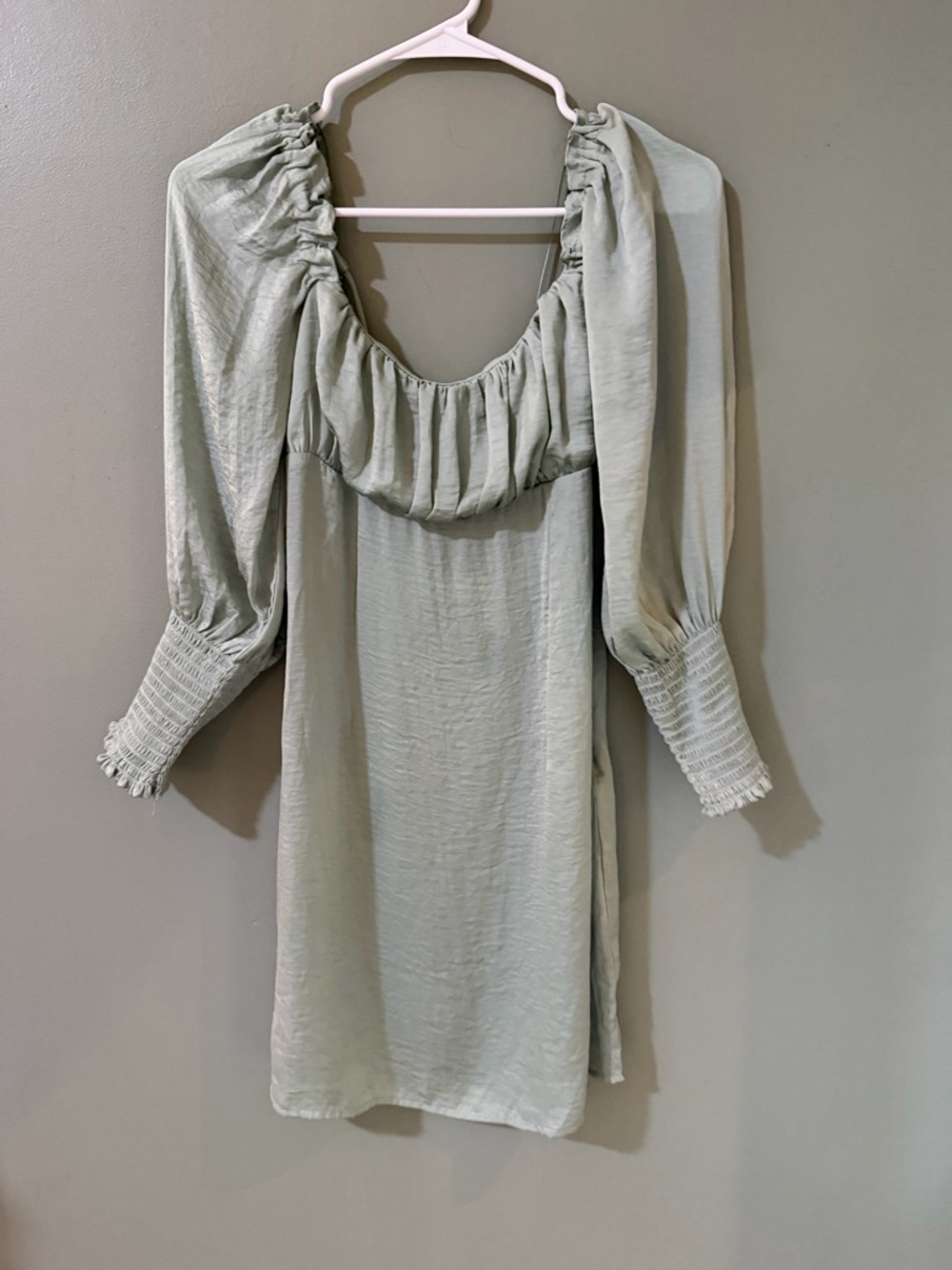 Altar'd State blouson mini dress in a sage green color.     Size small